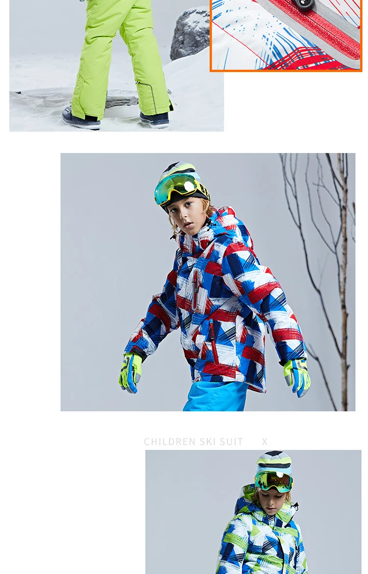 Лидер продаж года, фирменный лыжный костюм для мальчиков и девочек комплект из водонепроницаемых штанов и куртки, зимняя спортивная утепленная одежда Детские лыжные костюмы