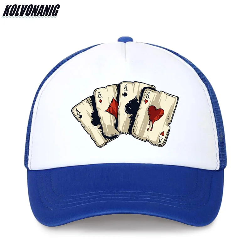 Летняя мода Poker Spades бейсболка с принтом s для мужчин и женщин уличная хип-хоп snapback сетчатые шапки dad hat trucker cap - Цвет: Adult-Bao Blue