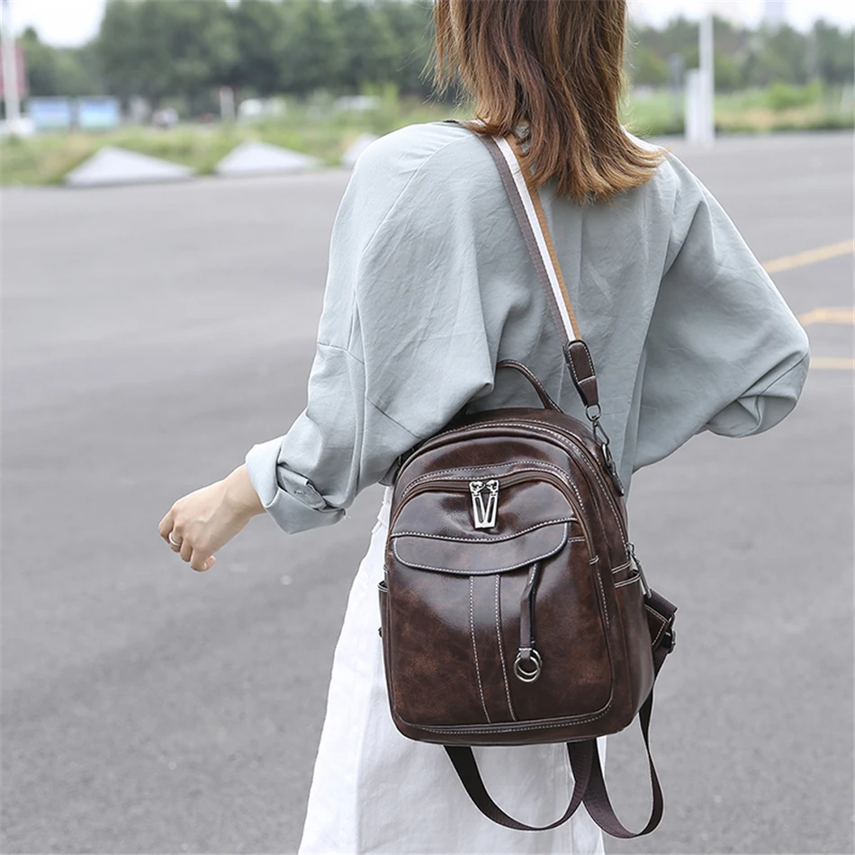 3 In 1 Luxury Soft Leather Women Backpacks Vintage Shoulder Bags for Teenage Girls Mochila Feminina Ladies Light Travel Backpack