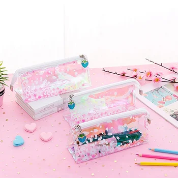 

Cherry Transparent Pencil Case Reflective Laser Light Storage Bags Creative Cute Large Capacity School Stationery Bag