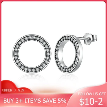 

CodeMonkey Forever Clear CZ 925 Sterling Silver Circle Round Stud Earrings with CZ Jewelry GIFT Oorbellen Bijoux CMS437