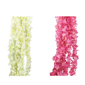 

2 Pcs 2M Home Fashion Artificial Hydrangea Party Romantic Wedding Decorative Garlands Of Artificial Flowers Wisteria V1820, Whit