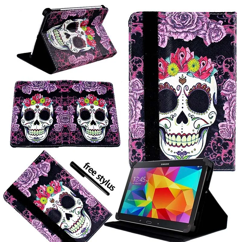 KK&LL для samsung Galaxy Tab 4 10,1 SM-T535 SM-T533 SM-T536-Кожаная подставка для планшета Чехол-книжка чехол+ Бесплатный стилус - Цвет: Purple Skull