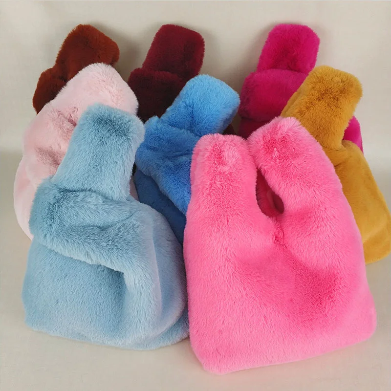 Winter Solid Color Underarm Bag Soft Plush Small Shoulder Bag Women's Warm Fluffy Imitation Mink Fur Handbag underarm bag
