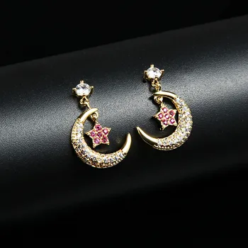 

Korean 925 Sterling Silver Stud Earrings Star and Moon Personality Wild Wearing Earrings 2019 Statement Jewelry