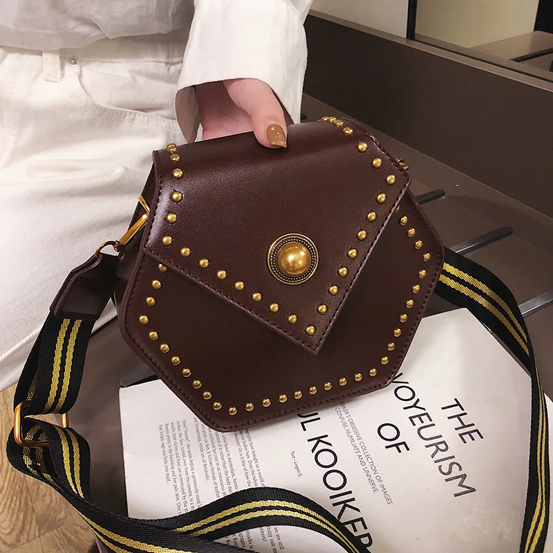 

Retro Small Bag Women's 2020 New Style Korean-style Rivet Crossbody Bag Textured Versatile Broadband INS Ultra-Fire Pack