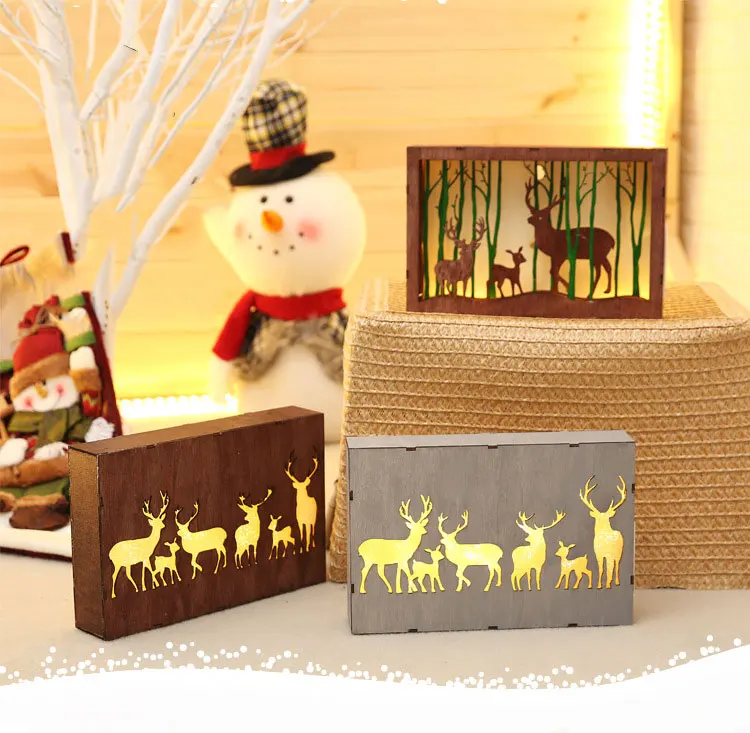 25 см в скандинавском стиле деревянный Лось DIY Украшение Noel деревенский Рождественский город Снежный дом ночной Светильник дерево светится в темноте