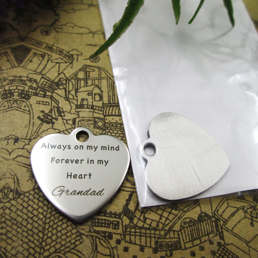 

20pcs--"on my mind forever in my heart grandad"stainless steel charms 5 styles for choosing DIY Charms for necklace bracelets