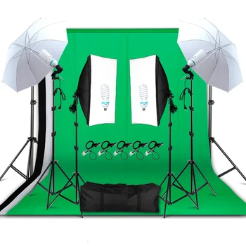 

Professional Photography Lighting Equipment Kit Soft Light Umbrella Softbox Holder Light Bulbs Socket Backdrops Photo Studio Kit