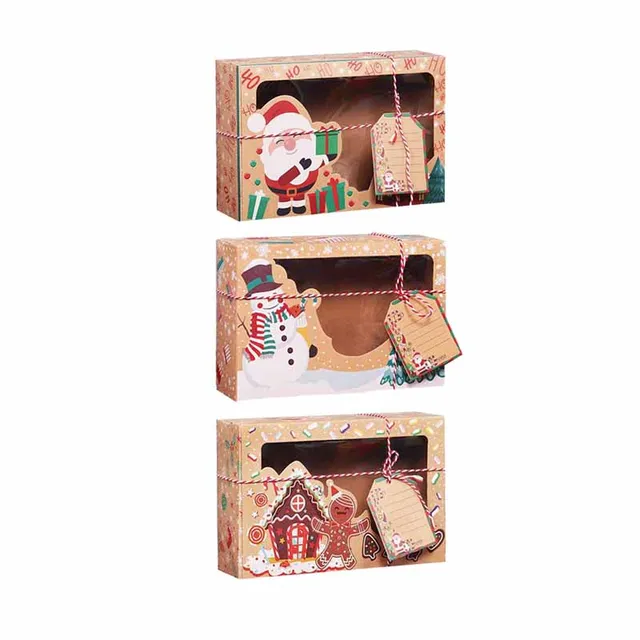 3pcs Merry Christmas Kraft Paper Candy Box Cookie Gift Box Packaging Bag Decor For Home Party Favor New Year Xmas Noel Navidad 3pcs