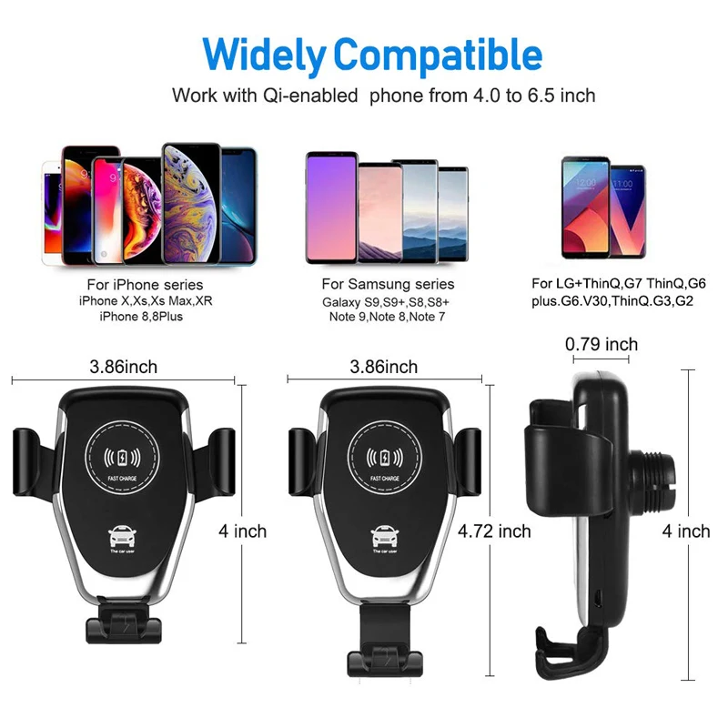 10 Вт Qi Беспроводное Автомобильное быстрое зарядное устройство держатель для телефона для iPhone 8 X XS XR huawei samsung S8 S9 S10 умный мобильный телефон