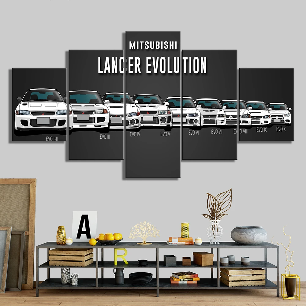 Напечатанная Картина на холсте Модульная картина из 5 частей, без рамки, Mitsubishi Lancer Evolution Автомобиля фотографии домашний Декор стены искусства уникальный плакат