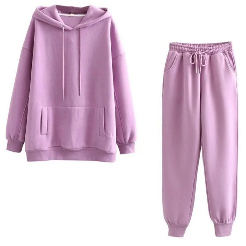 

Womens Tracksuits Hooded Sweatshirts 2020 Autumn Winter Fleece Oversize Hoodies Solid Color Jackets Plus velvet thick two-piece