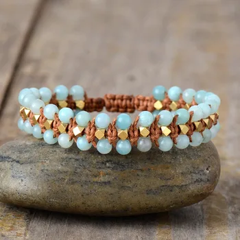 Bohemia Beaded Woven Bracelets Amazonite Cord Braided Bracelets Handmade Friendship Bracelet Beach Holiday Jewelry