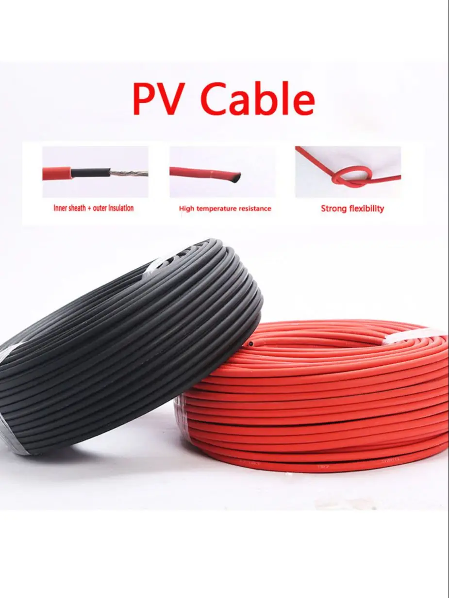 태양 전지 패널 익스텐션 케이블, 주석 도금 구리선, 블랙 및 레드 XLPE 재킷, PV 패널, 1M-30M, 6/4/2.5/1 mm², 10/12/14/16 AWG