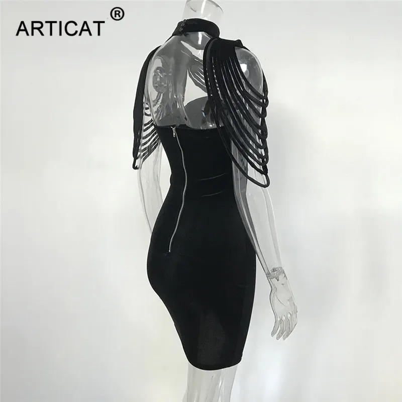Articat, сексуальное плиссированное платье без бретелек с кисточками, женское облегающее мини-платье с открытой спиной на молнии, женское Клубное вечернее платье Vestidos