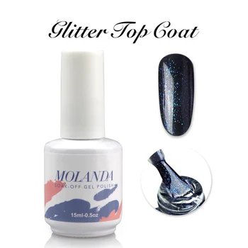 

15ml Blue Violet Color No Wipe Glitter Top Coat with Shimmer Sparkles Rubber Base Thicker Gel Varnish