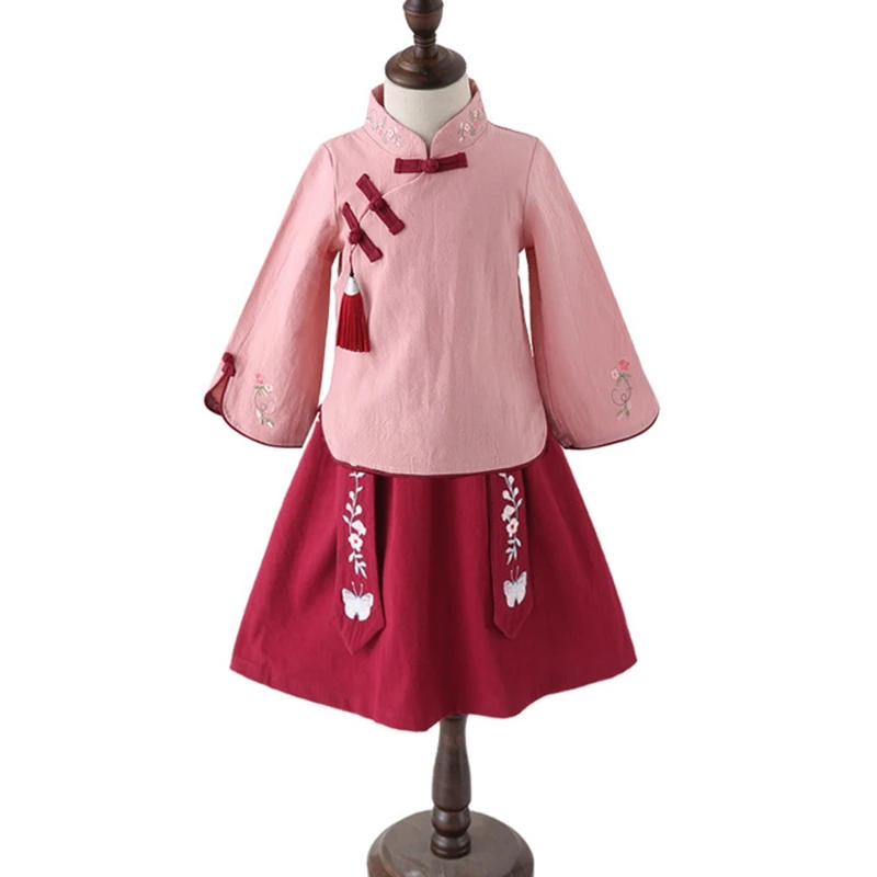 Национальный костюм ханьфу с воротником в китайском стиле; Одежда для девочек; китайский костюм Чонсам в стиле Тан; повседневная одежда для девочек на весну и осень - Цвет: style 5