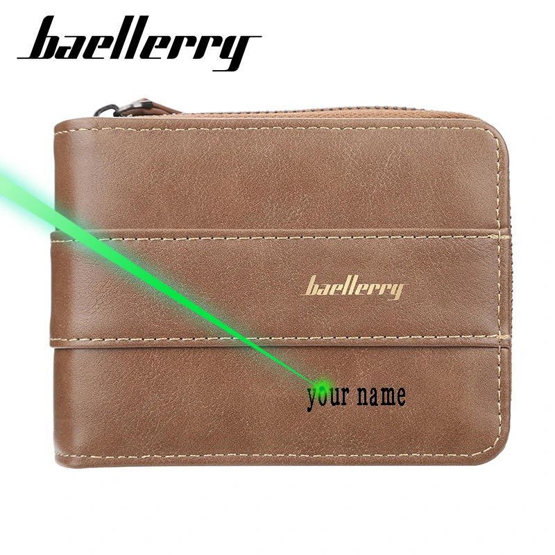 de cuero con cremallera para hombre, porta tarjetas fotográficas de identificación, monedero corto, bolsillo monedero Memento, regalo con nombre grabado|Carteras| -