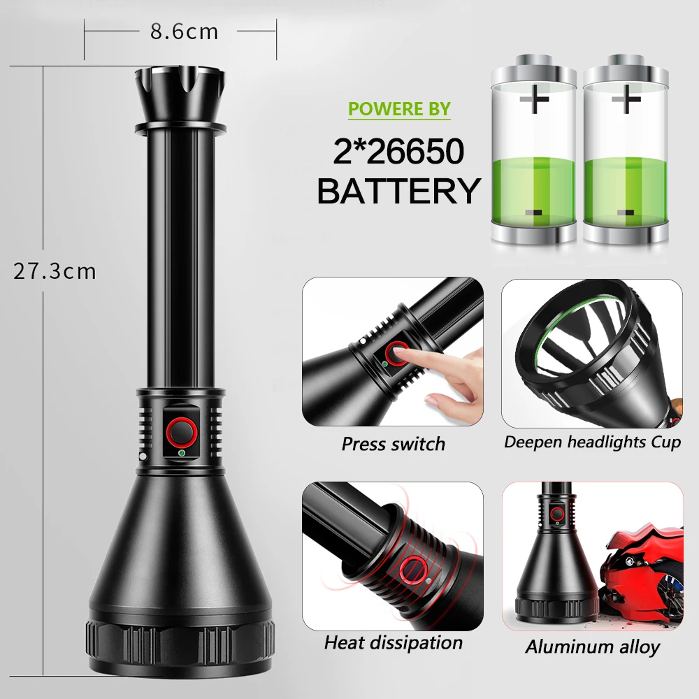 Супер яркий светодиодный светильник XHP70, мощный светильник, светодиодный фонарь с подзарядкой через USB, светильник-вспышка, водонепроницаемый фонарь, аккумулятор 26650