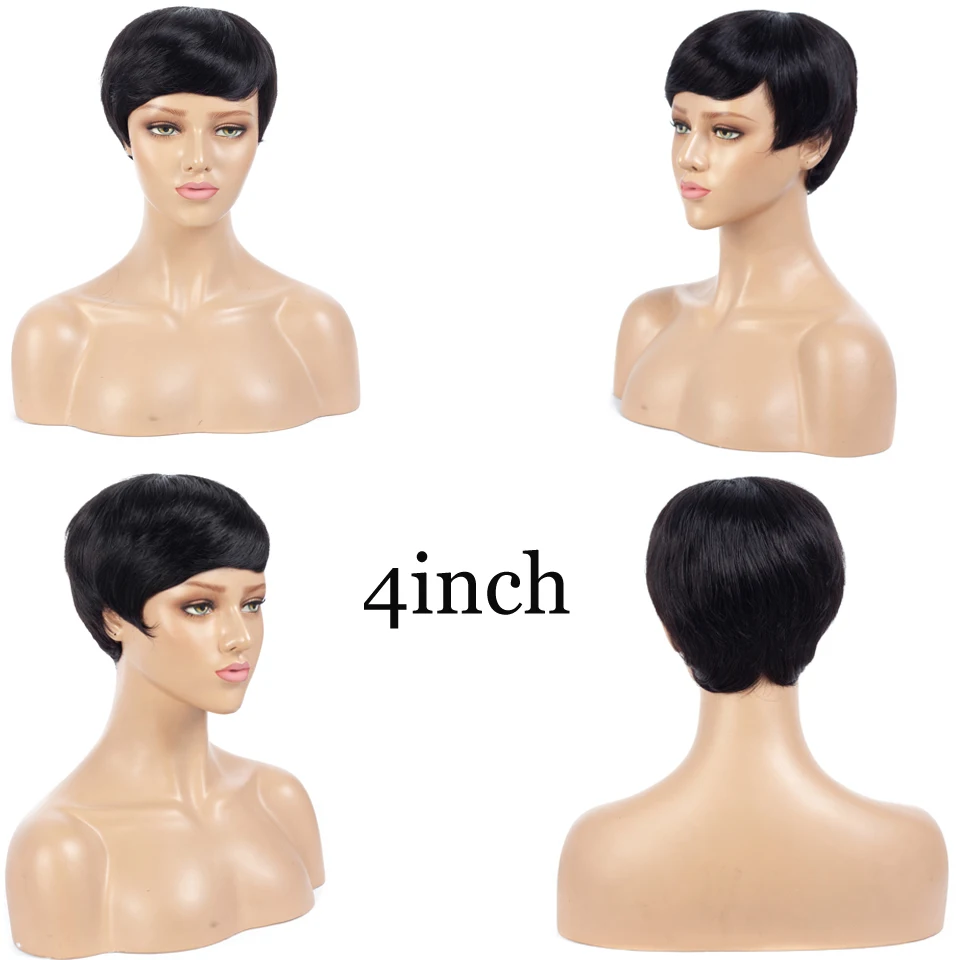 US $100.00 None Lace Human Hair Wigs Black Color MachineMade Bob Straight 4 Inch Natural Hairline Glueless Short Hair Wig With Baby Hair