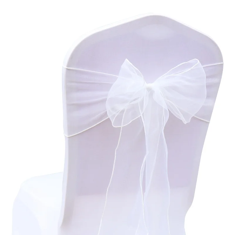 100pcs/set Chair Decoration Wedding Chair Organza Fabric Knot Cover Decoration Chairs Bow Band Belt Ties for Weddings Banquet