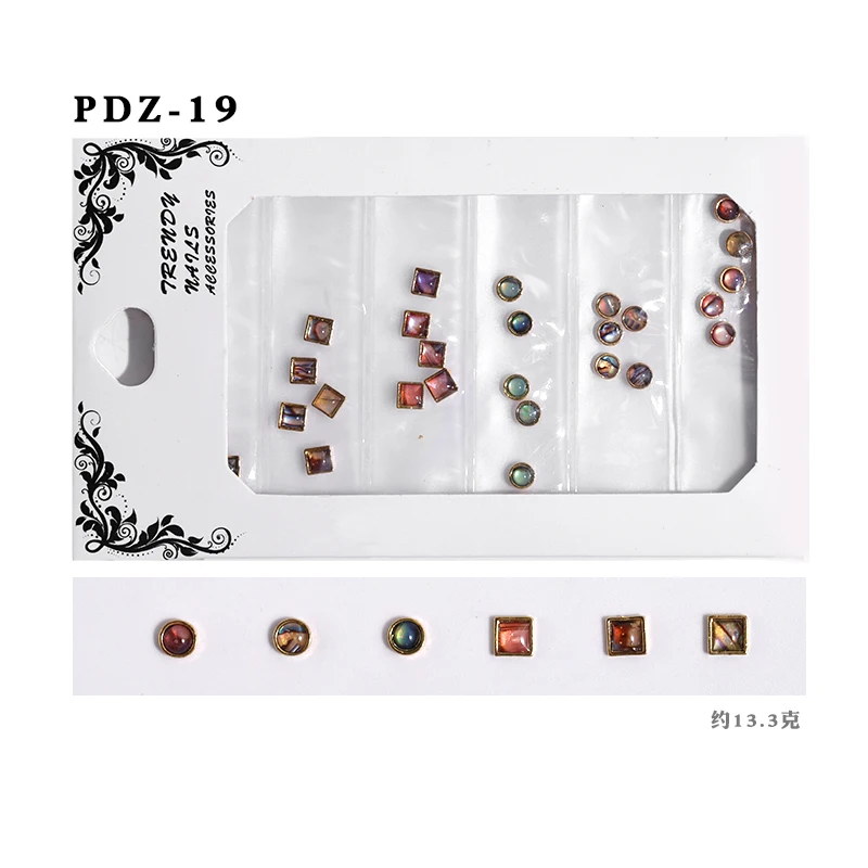 5 балок/упаковка смешанный дизайн Блестящий 3d-украшения для ногтей с натуральным кристаллом кварца жемчужный корпус металлический сплав стеклянные бриллианты DIY ювелирные изделия - Цвет: PDZ-19