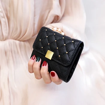 

Genuine Leather Wallet Female Gift Box Rivet Womens Wallets Genuine Leather Lady Card Holder Coin Purse Girls Small Carteras