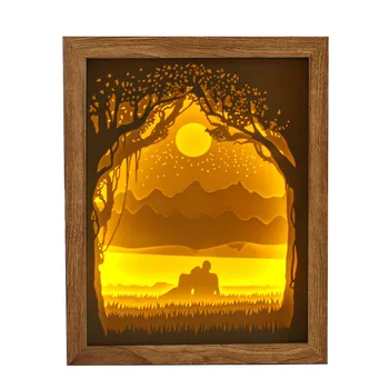 

3D Paper Carving Lamp Desktop Decoration Couple Light Shadow Paper Carved Lights Diy Creative Remote Control Small Night