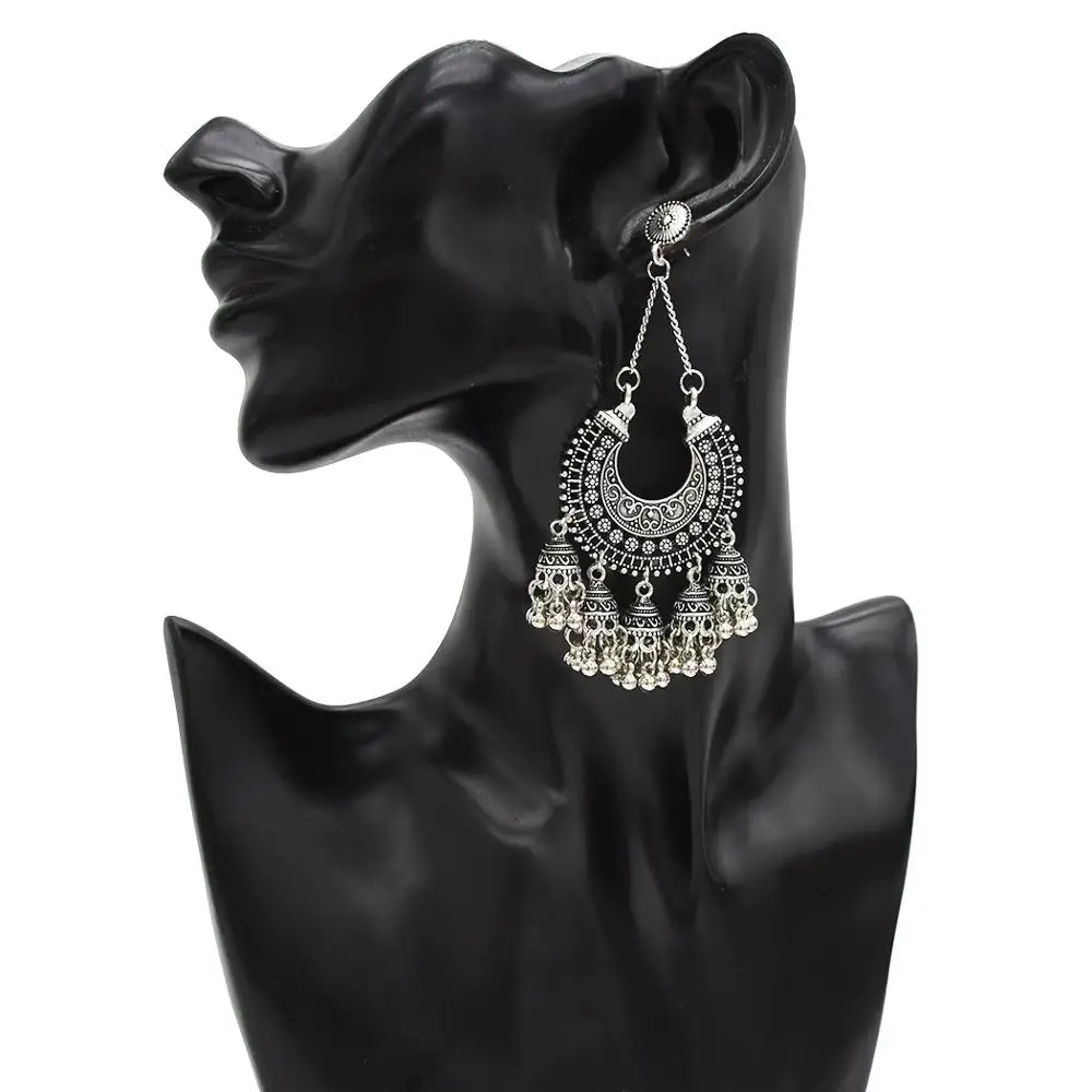 

Indian Earrings for Women Jhumka Big Afghani Partywear Oxidized Gold SIlver Long Tassel Jhumki Earrings Afghan Mexican Jewelry