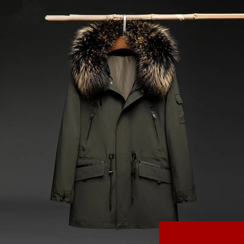 

Parka Natural Rabbit Liner Winter Coat Men Real Raccoon Fur Collar Hooded Parkas for Mens Clothing 1202-3 YY202