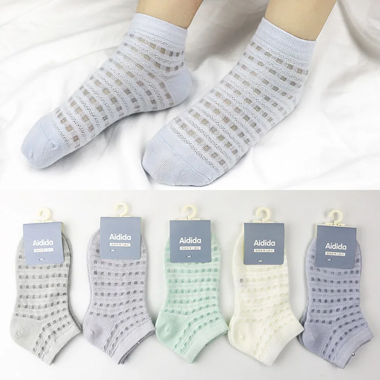 Spring And Summer Combed Cotton Men And Women Children Students CHILDREN'S Socks Plain Color Mesh Boat Socks Porous Socks BABY'S