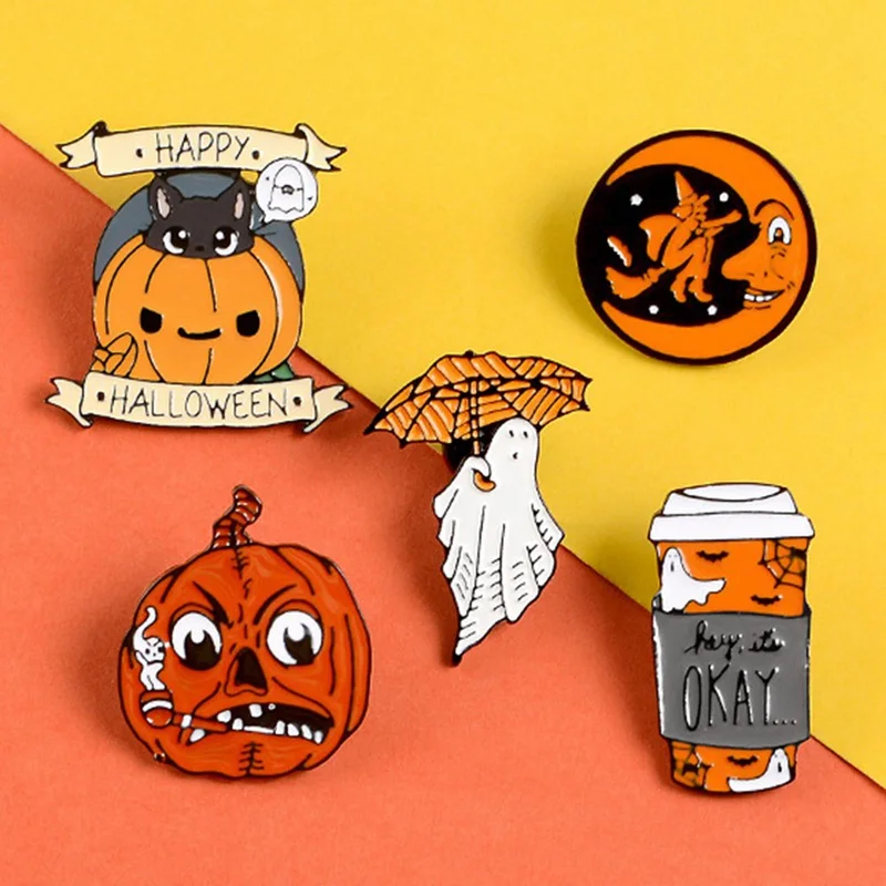 Happy Halloween эмали штырь изготовленный на заказ кофе Луна в виде приведения и тыквы