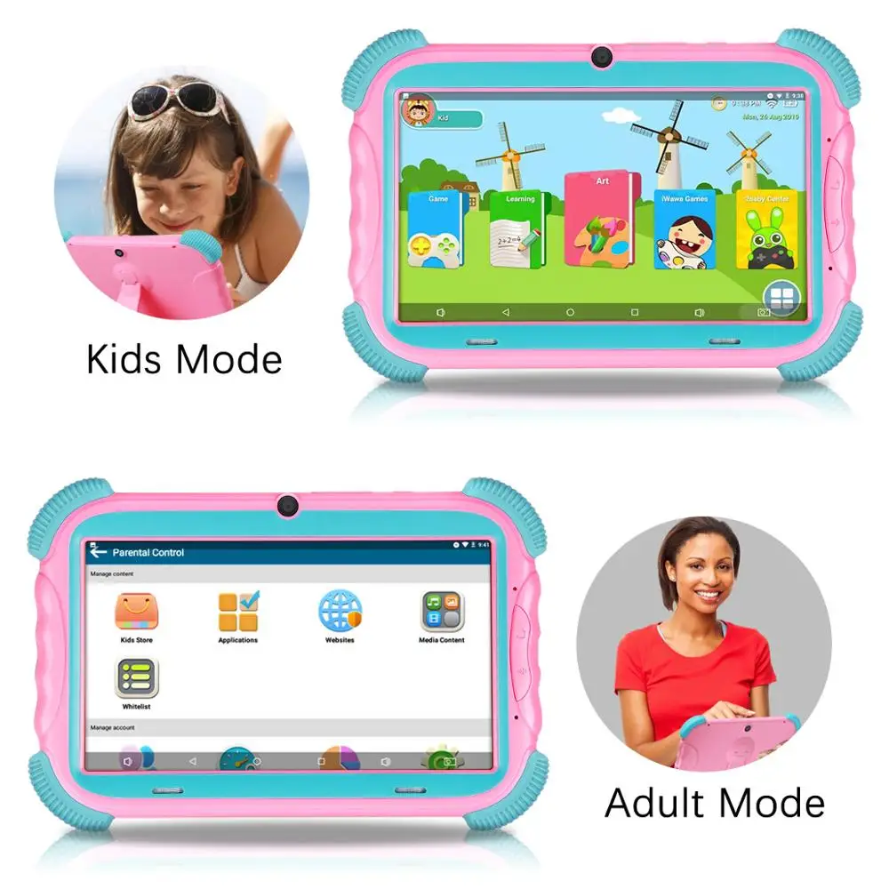 Billige Update 7 zoll Android 8.1 Kinder Tablet 16GB Babypad Edition PC mit Wifi und Kamera GMS Zertifiziert Unterstützt Kinder  beweis Fall