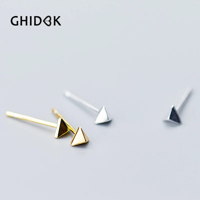 

GHIDBK 925 Sterling Silver Triangle Pyramid Stud Earrings for Women Minimal 3D Shaped Studs Bijoux Minimalist Tiny Post Earrings