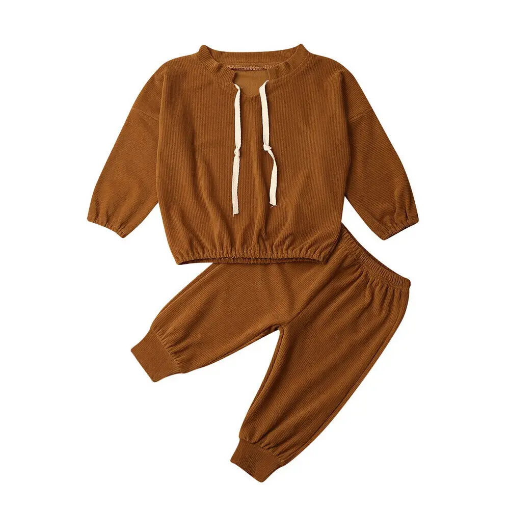 Модный осенний вельветовый костюм из 2 предметов для маленьких девочек футболка с длинными рукавами топ+ штаны, леггинсы повседневная одежда, комплекты одежды