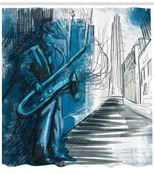 

Jazz Music Decor Collection Saxophone Man Playing Solo in the Street at Night Vibes Grunge Home Decor