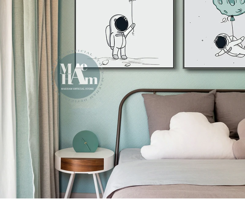 Cartoon rocket Astronauts Nursery Wall Picture Poster Print Boy bedroom Modern Canvas Painting Kids Children Wall Art Mural