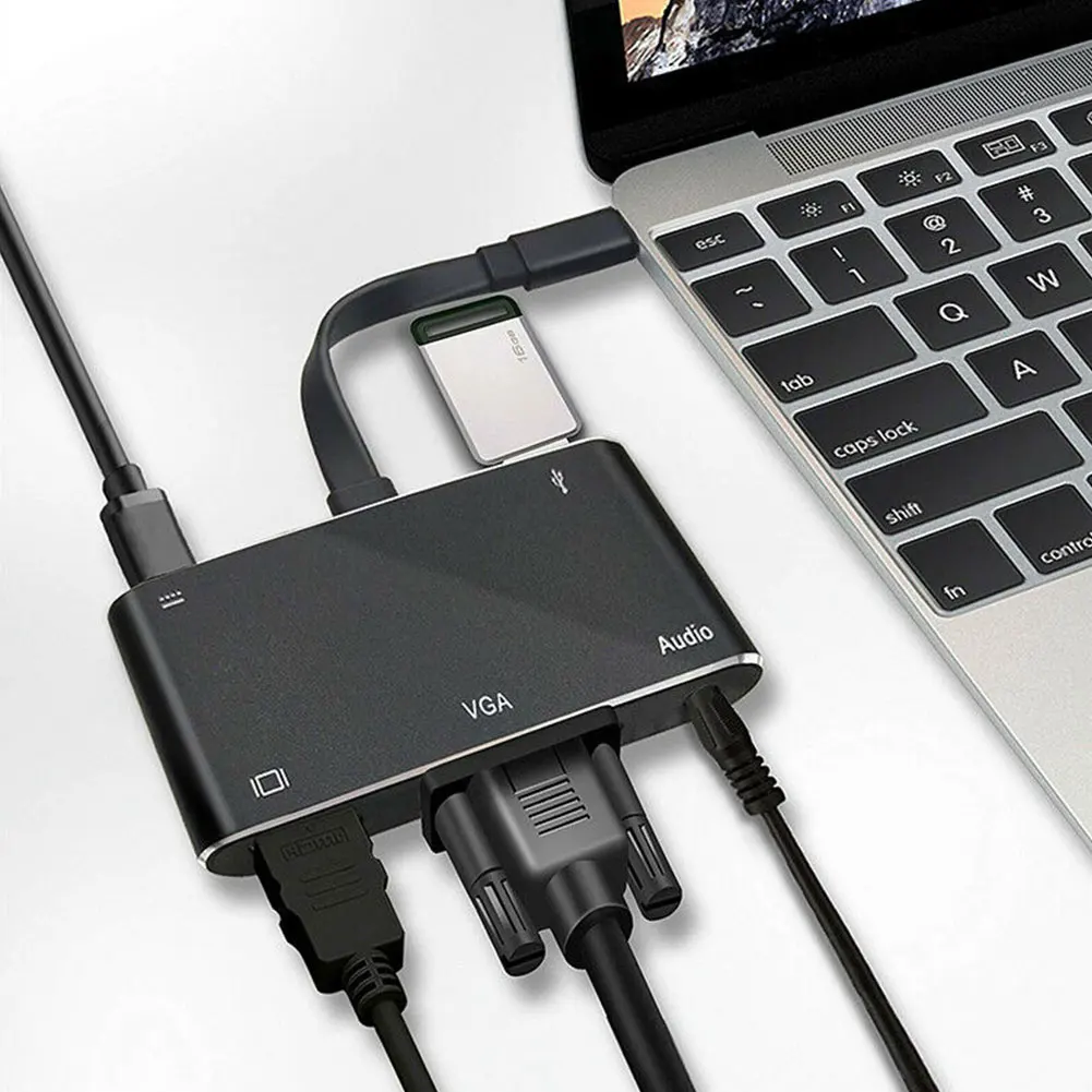 Домашний двойной интерфейс выход Стабильный USB мобильный телефон многофункциональный конвертер адаптер Тип C к HDMI VGA для ноутбука простая установка