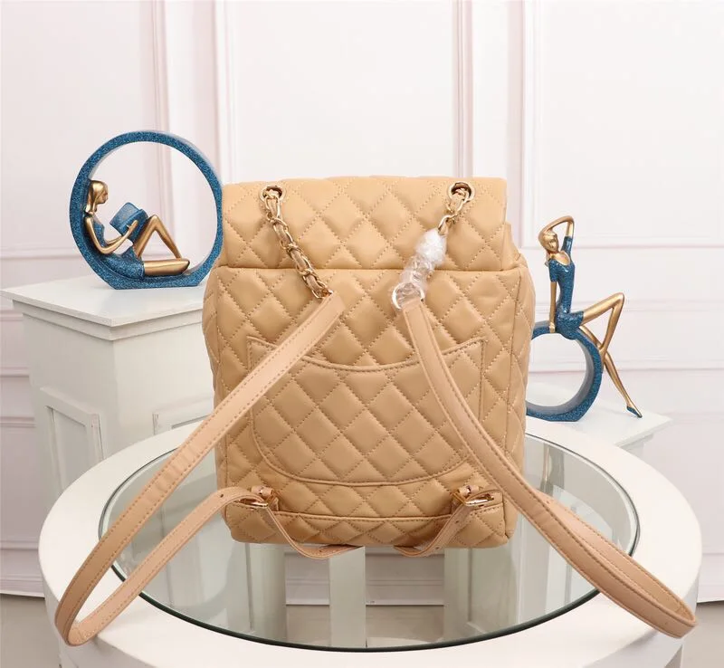 beige gold Высокое качество известный бренд рюкзак модная Натуральная кожа ромбовидная решетка женская сумка стиль модный роскошный рюкзак - Цвет: beige gold