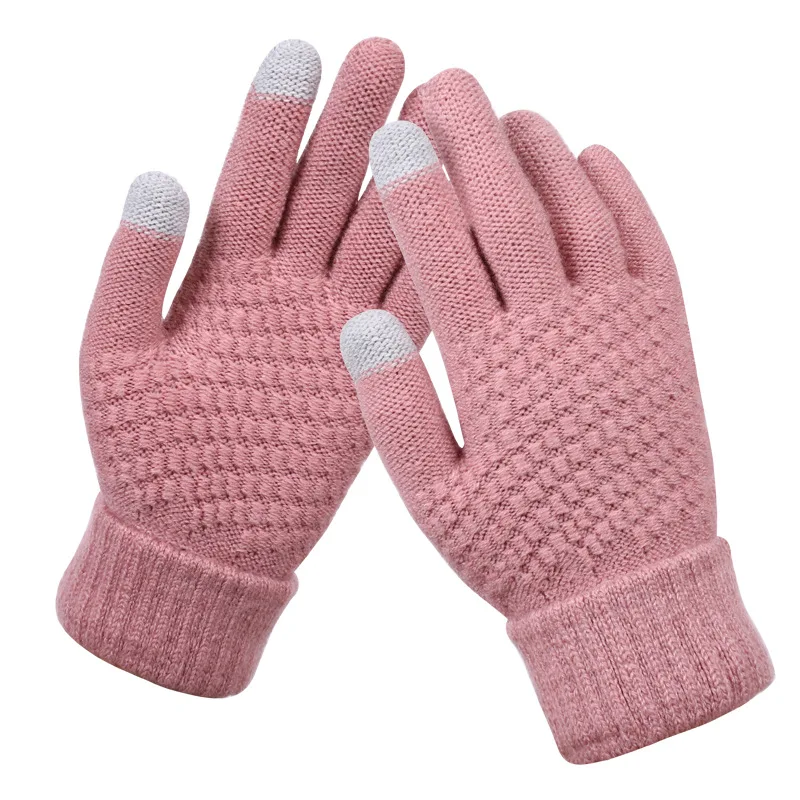 Winter Touch Screen Gloves Women Men Warm Stretch Knit Mittens Imitation Wool Full Finger Guantes Female Crochet Luvas Thicken