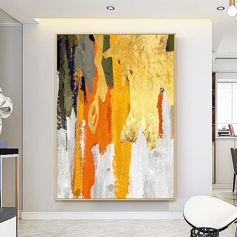 

Living Room Simple Abstract Gold Foil Color American Nordic Living Room Decorative Painting Hand-Painted Abstract Oil Painting