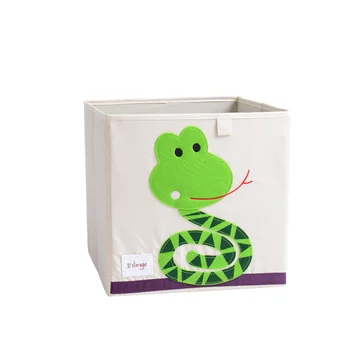 

Cartoon Patterned Foldable Clothes Storage Box Children's Toy Storage Cube Book Organizer - 33x33x33cm (Washable, Green Snake)