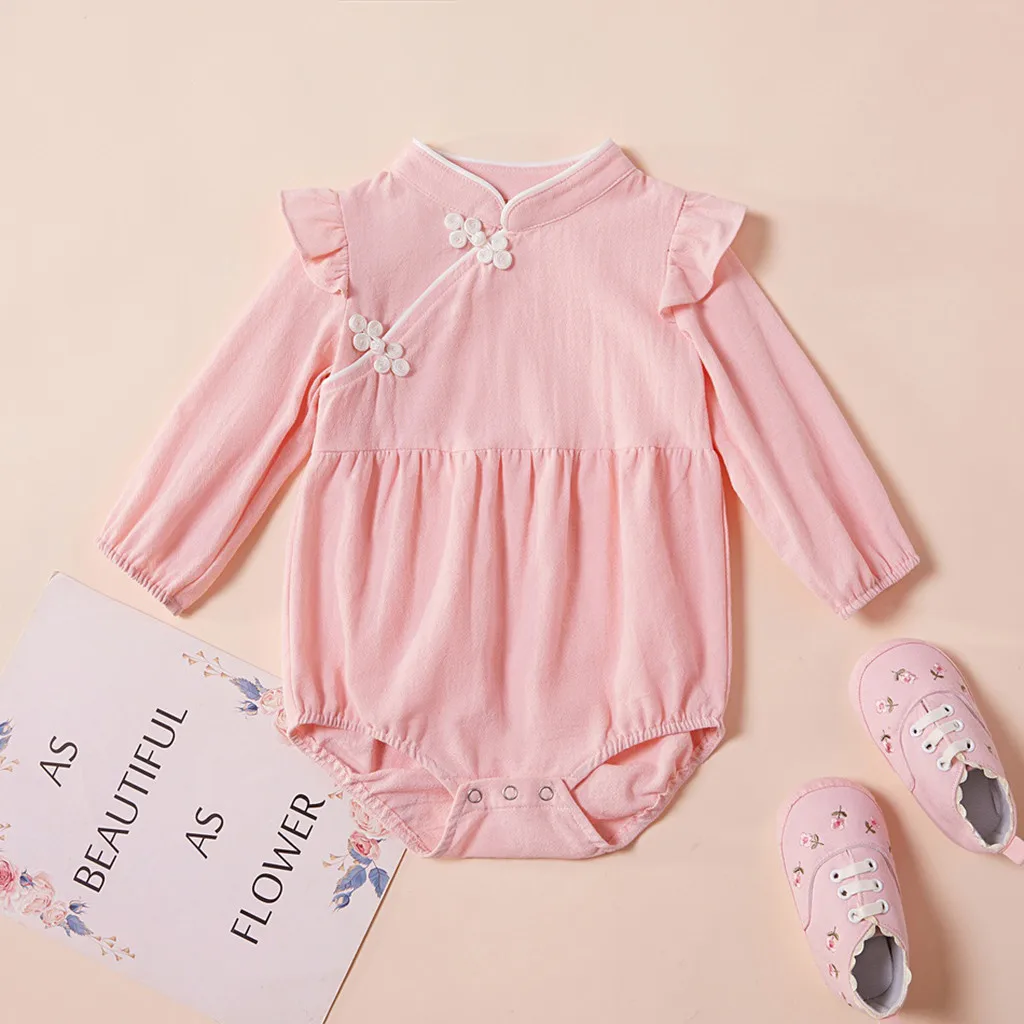 

Infant Baby Girl Bodysuit Long Sleeve Solid Kimono Newborn Baby Girls Boys Ruffles Romper Bodysuit Casual Autumn Clothes