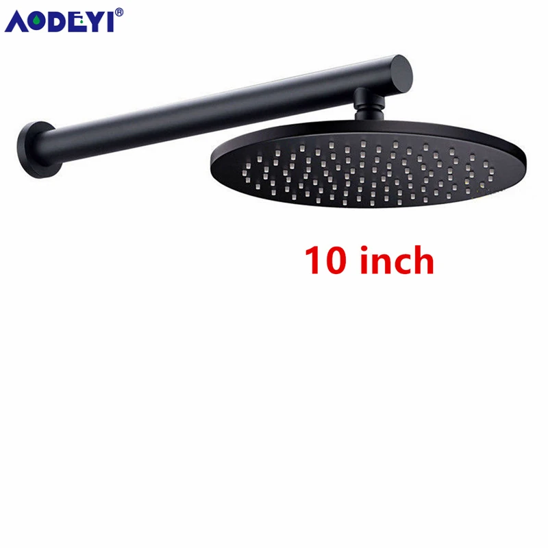 10 Inch AODEYI твердая латунь круглая душевая головка гусиная шея настенное крепление Arm матовый черный дождь с душевым набором - Цвет: 10 Inch