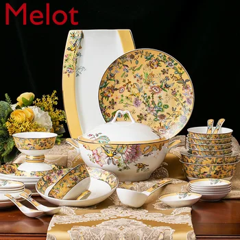 

Tableware set Chinese home bone china dishes and chopsticks Jingdezhen high-end household ceramic bowl and plate combination