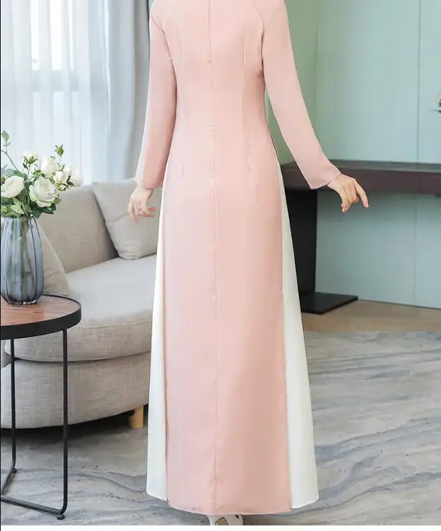 Cheongsam платье традиционное вьетнамское аозай длинный рукав печати qipao