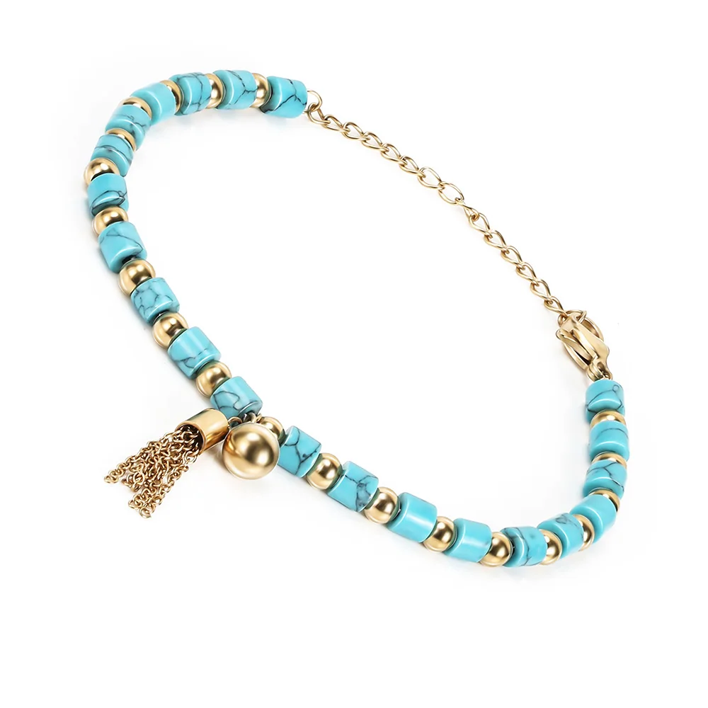 Fashion Style BOFEE Natural Stone Beaded Bracelet Turquoises Gold Stainless Steel Wrap Hand Chain Designer Fashion Jewelry Gift For Women Men - Окраска металла: Fashion Style