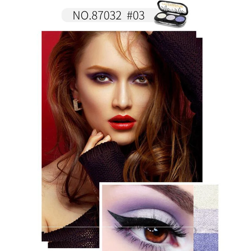 Kiss beauty Новое поступление очаровательные тени для век 3 Цвета Палитра теней для век макияж Палитра мерцающие пигментированные тени для век модный цвет