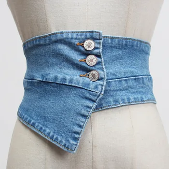 

sondr Women Cummerbund Denim Waist Band Wide Waistband Jean Wide Corset Belt Soft Elastic Waist Belt Fashion Corset Blue New